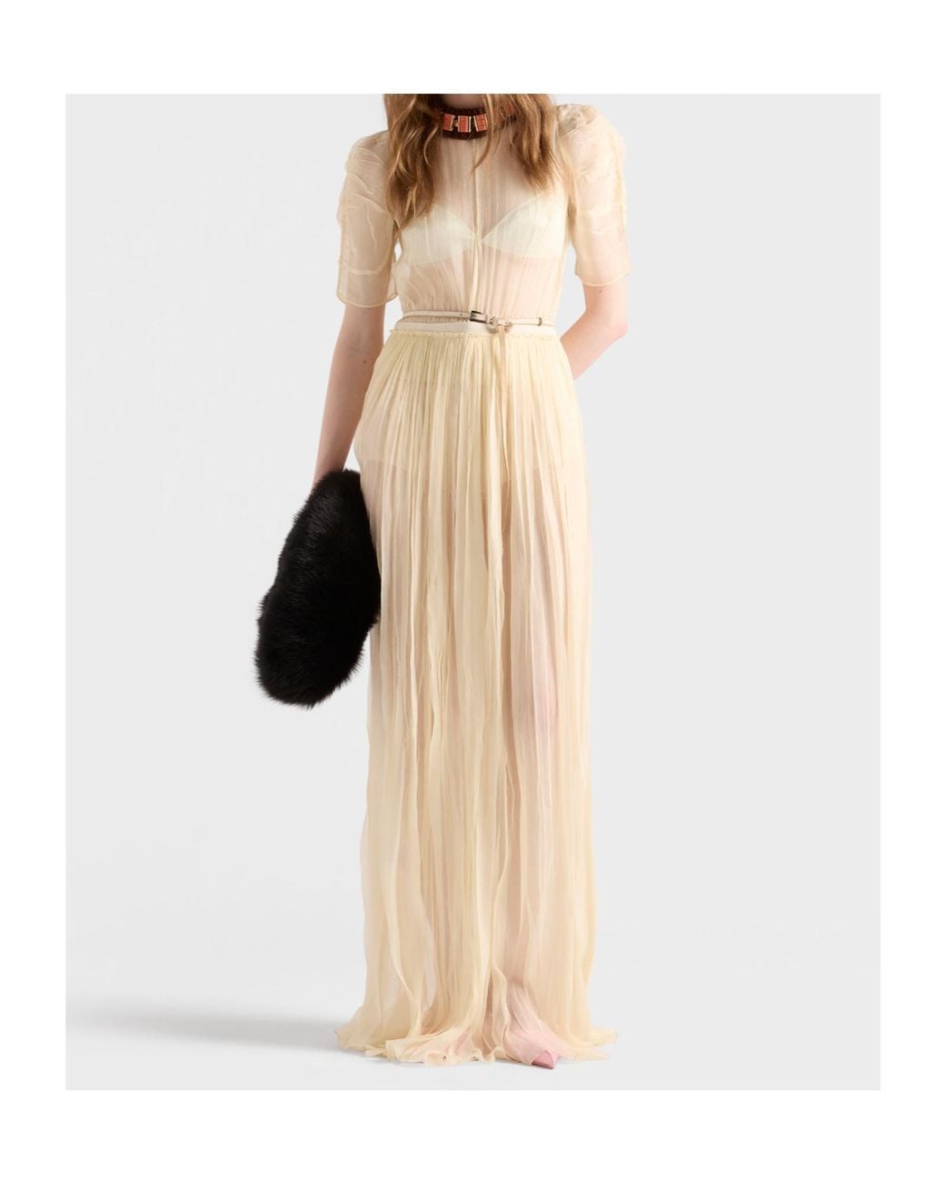 Prada Natural Long Silk Chiffon Dress