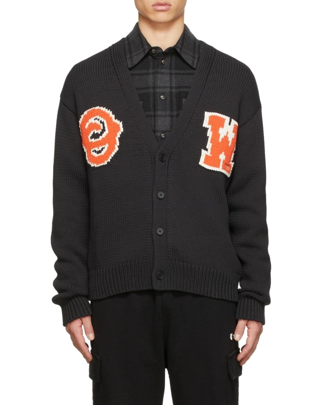 Off-White c/o Virgil Abloh Black Logo Patch V-Neck Cardigan for men