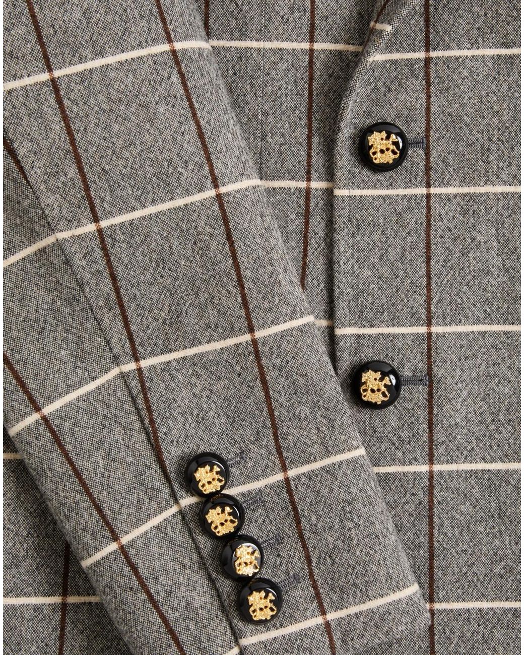 Valentino Gray Double-Breasted Wool Jacket With Check Pattern for men