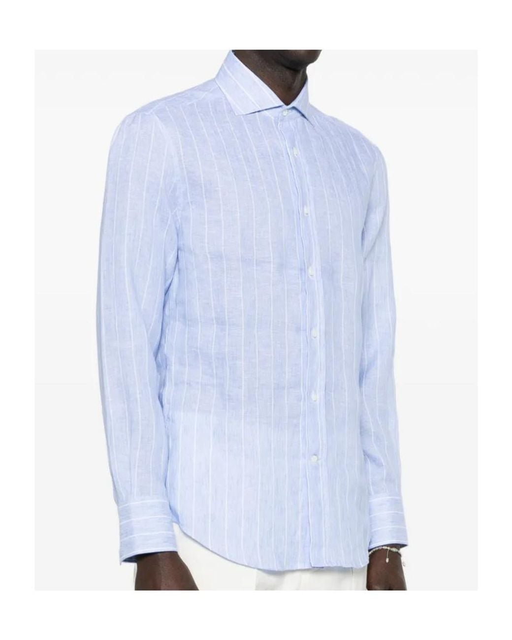 Brunello Cucinelli Blue Collared Long-Sleeved Shirt for men