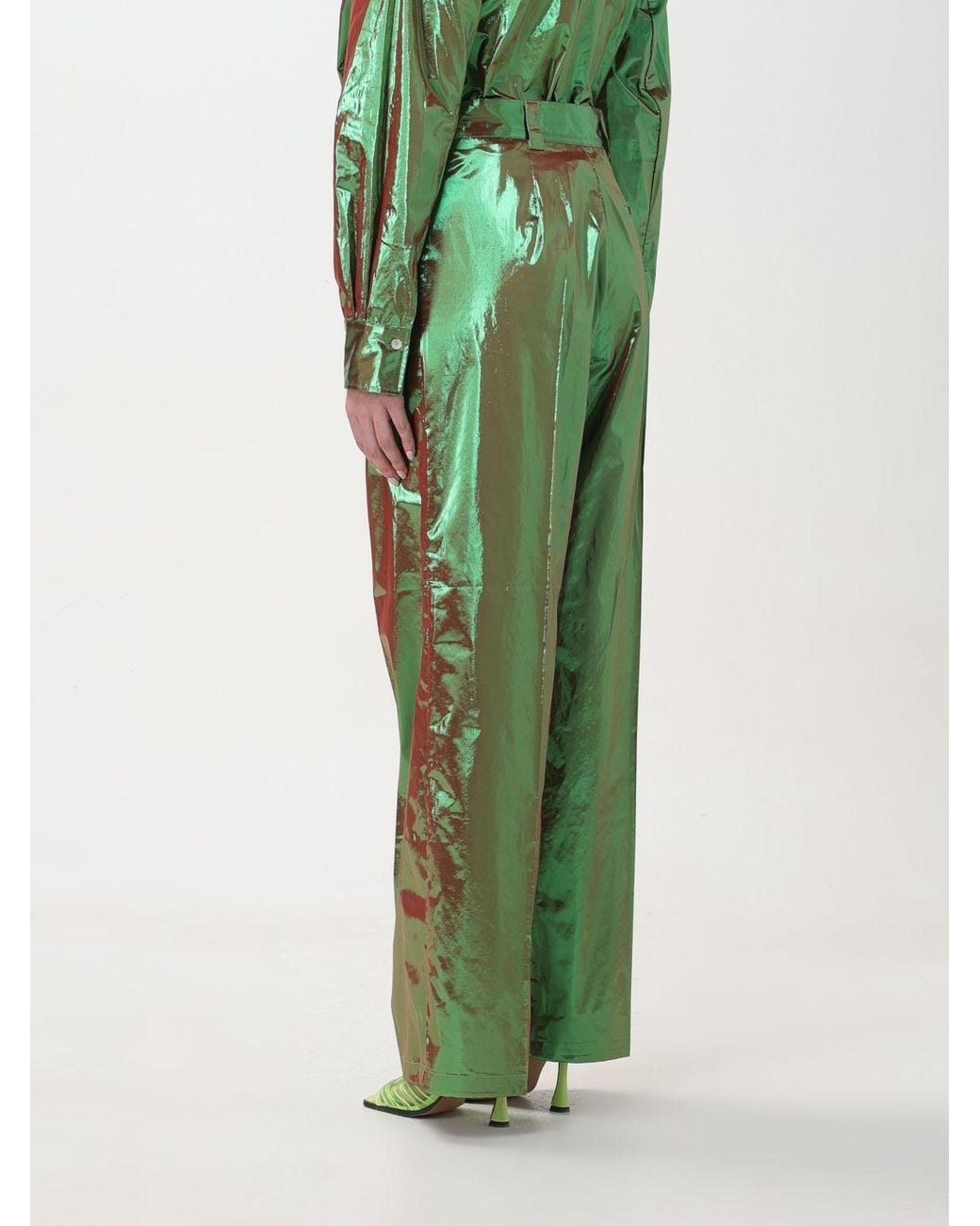 Forte_forte Green Metallic Sheen Trousers
