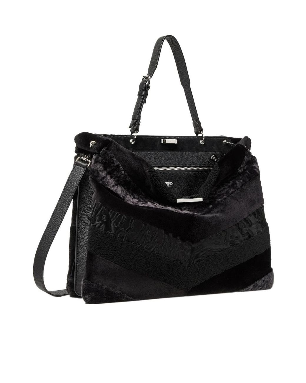Fendi Black Maxi Peekaboo Soft Inlaid Fur Bag for men