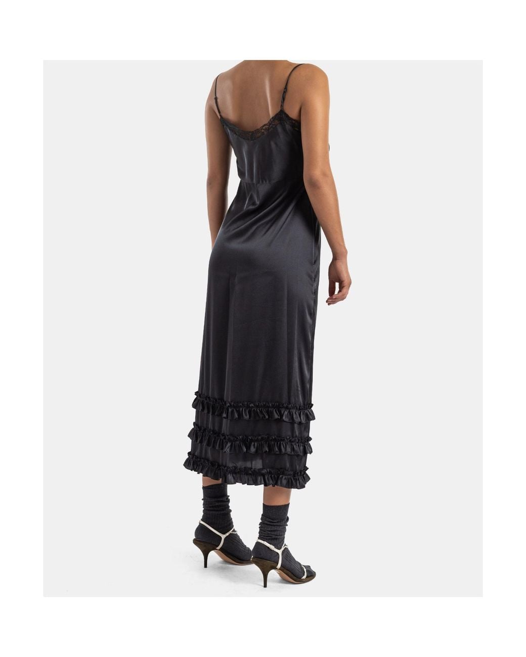 Simone Rocha Black Lace-Trimmed Ruffle Midi Dress