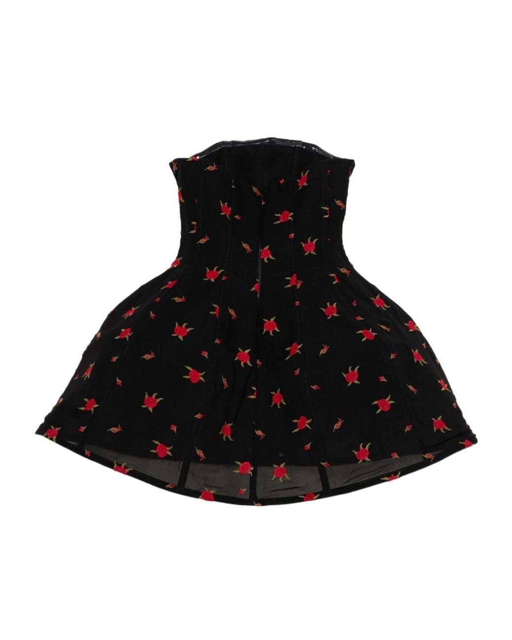 Blumarine Black Short Dress With Rose Embroidery And Bejewelled Buttons