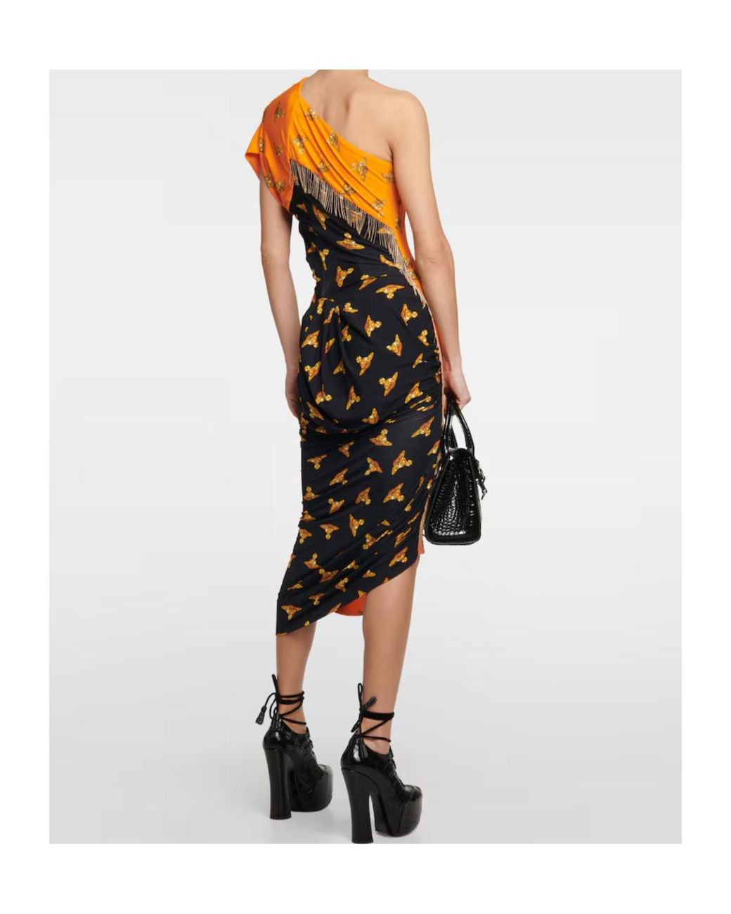 Vivienne Westwood Black Printed One-Shoulder Midi Dress