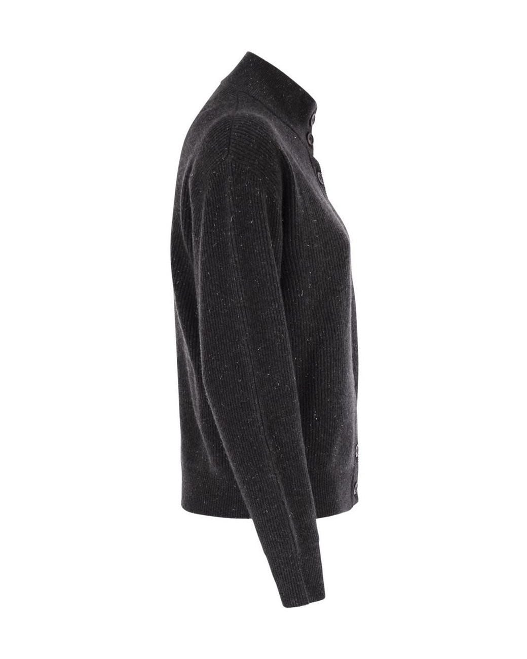 Peserico Black Button-Front Long-Sleeve Knit Cardigan