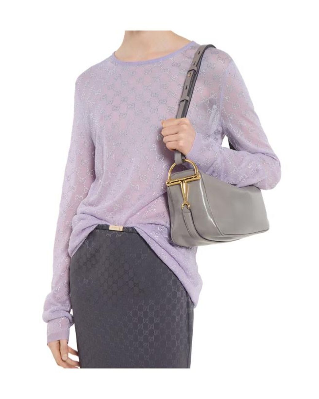 Gucci Gray Half Horsebit Medium Shoulder Bag, Leather