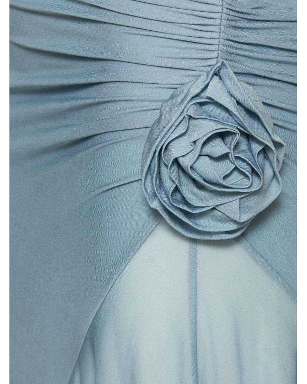 Blumarine Blue Viscose Jersey Draped Midi Dress
