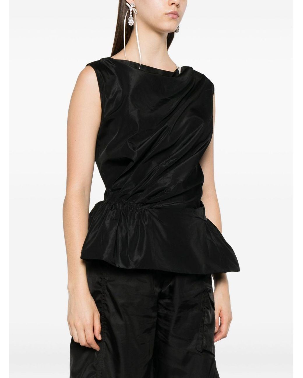 Simone Rocha Black Draped Bind Peplum Top