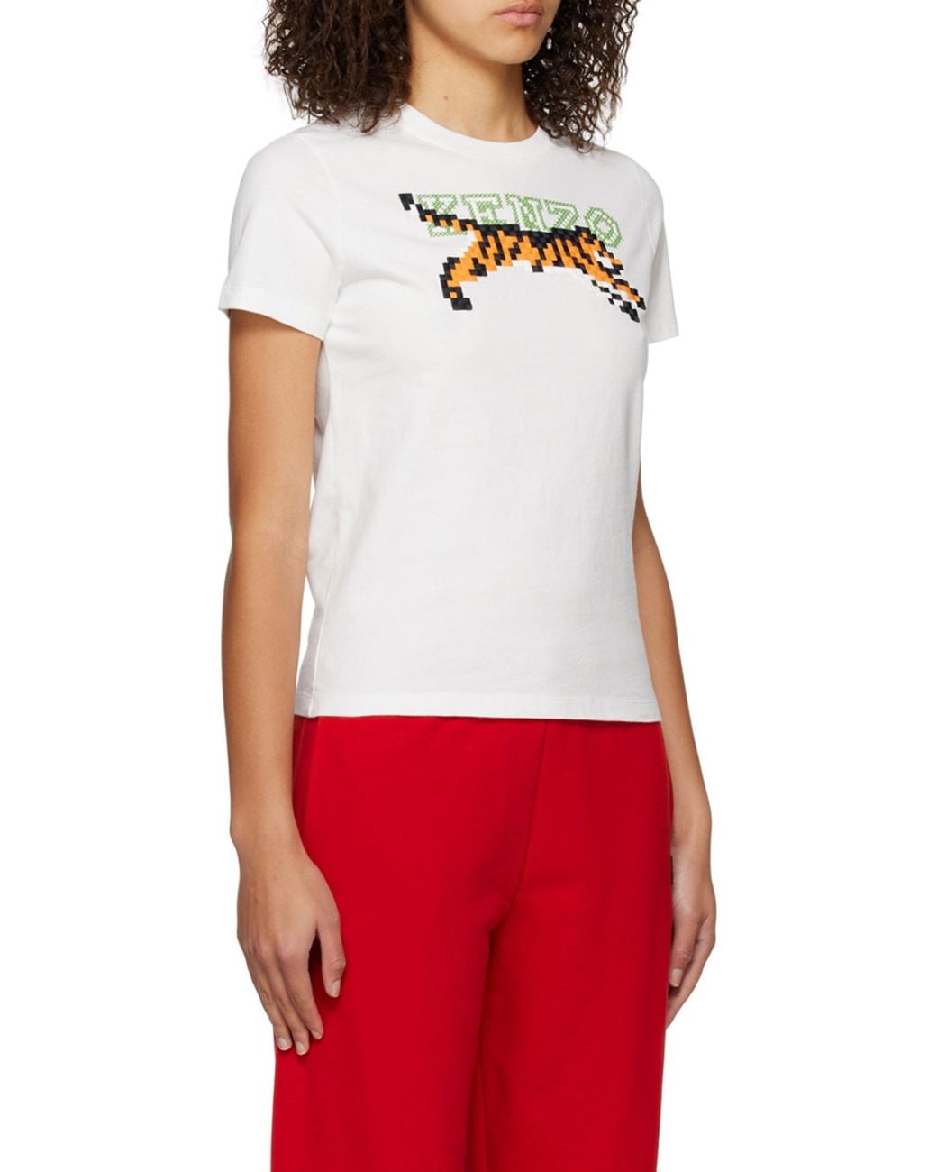 KENZO White Tiger Motif Embroidered Crewneck T-Shirt