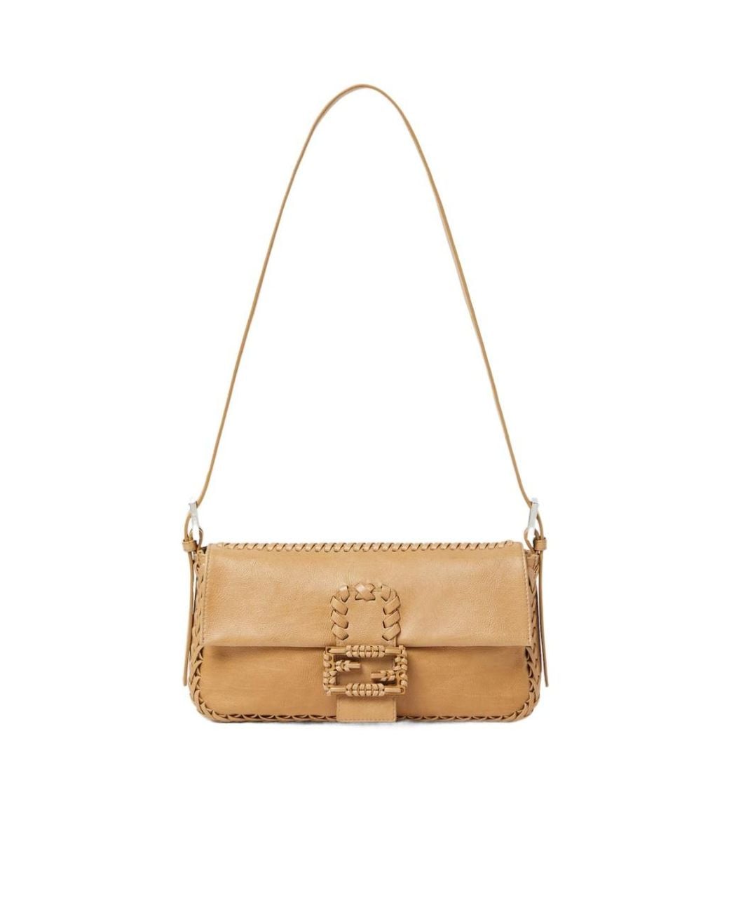 Fendi Metallic Baguette 26424 Dark Honey Leather Bag