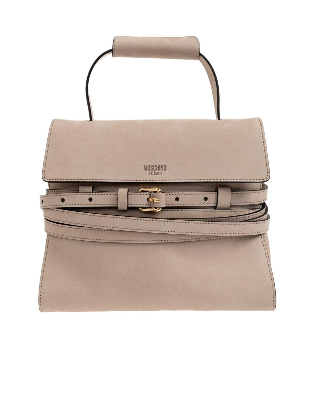 Moschino Natural Belt-Detail Leather Shoulder Bag