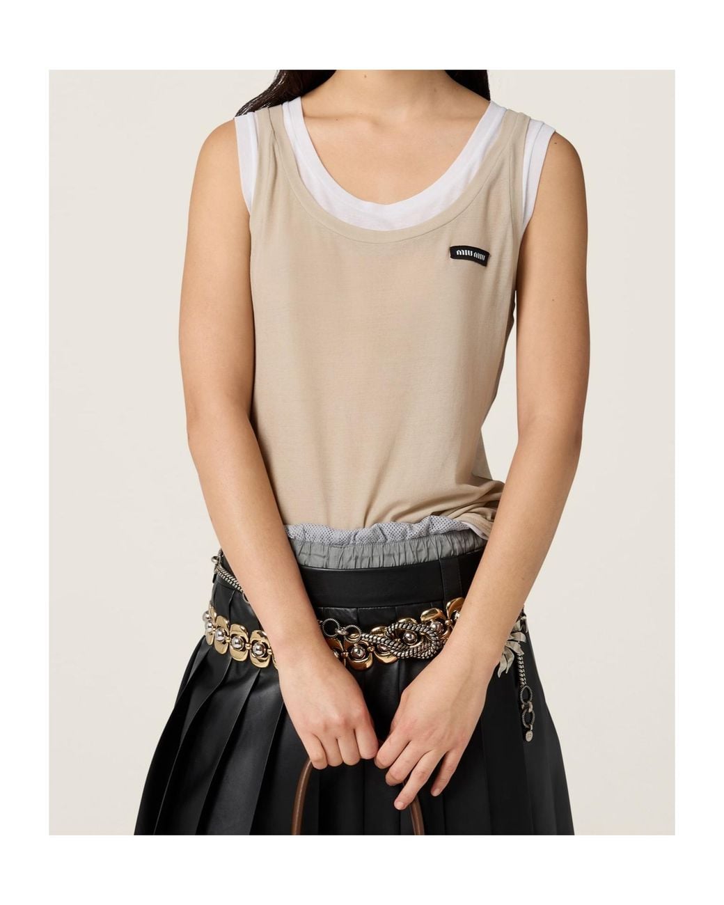 Miu Miu Natural Ribbed Jersey Tank Top