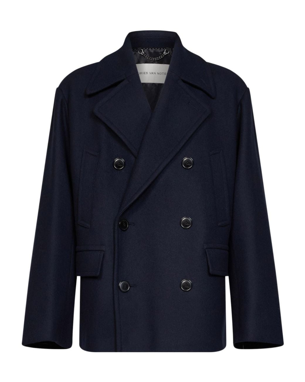 Dries Van Noten Blue Double-Breasted Coat for men
