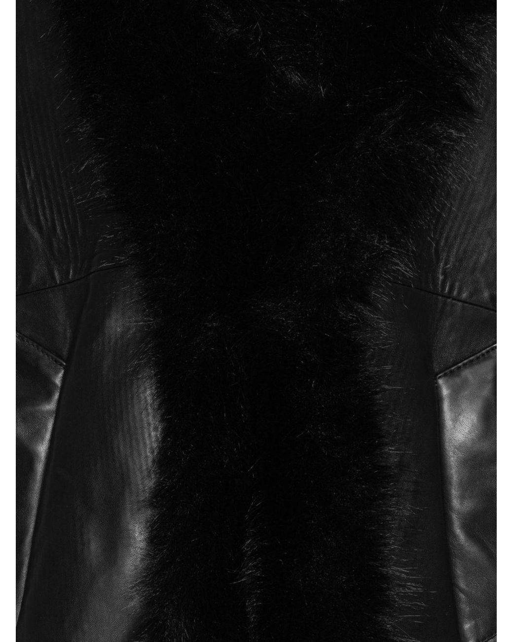 ROTATE BIRGER CHRISTENSEN Black Belted Faux Fur Trim Leather Jacket