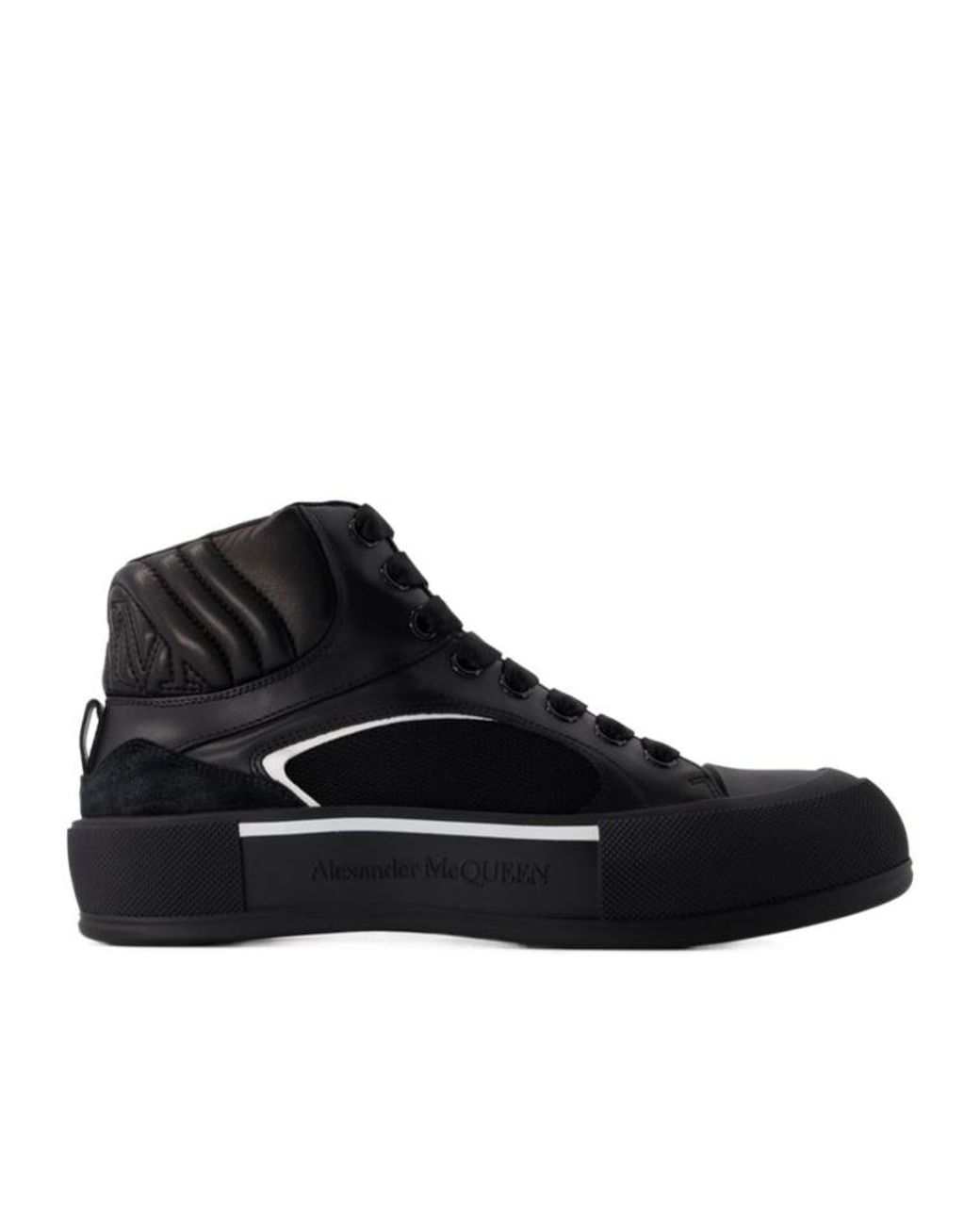 McQueen Black Seal-Embroidered High-Top Sneakers for men
