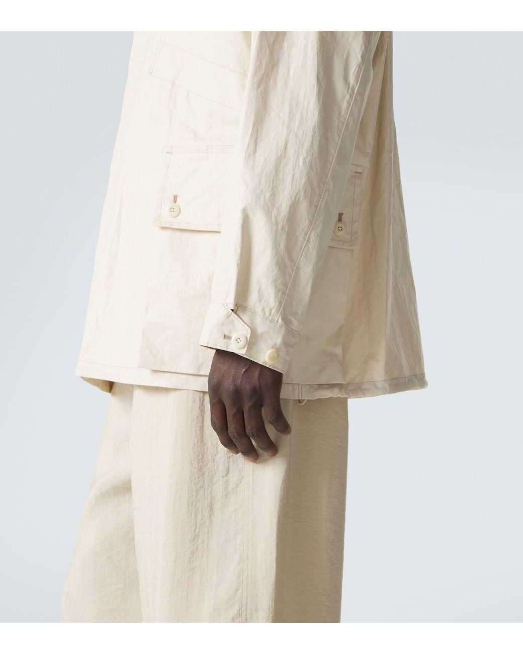 Lemaire White Long-Sleeved Hooded Raincoat for men