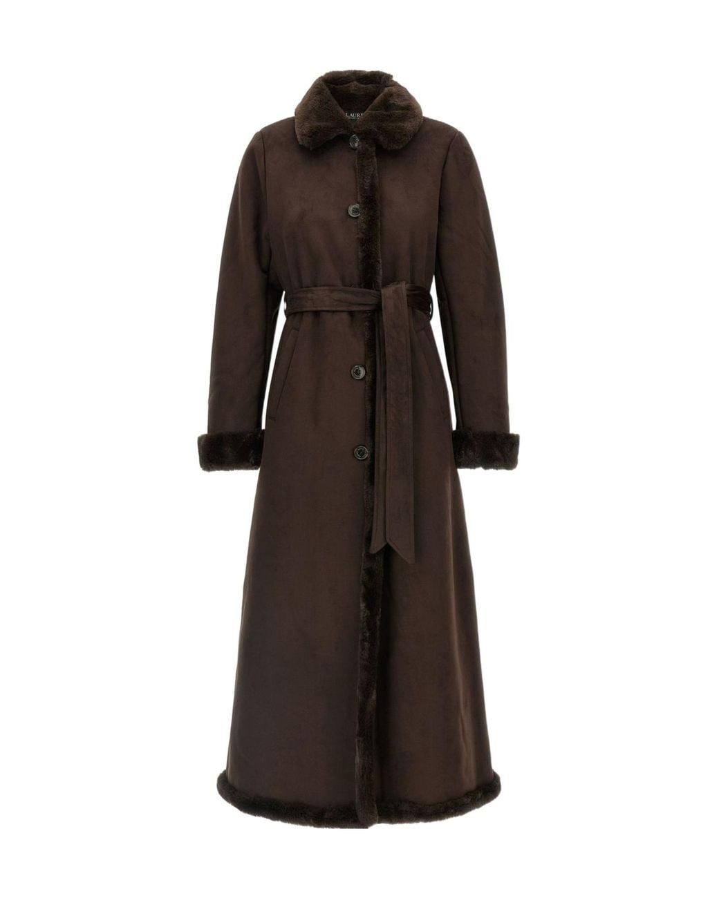 Ralph Lauren Brown Lauren Shea Belted Long Coat