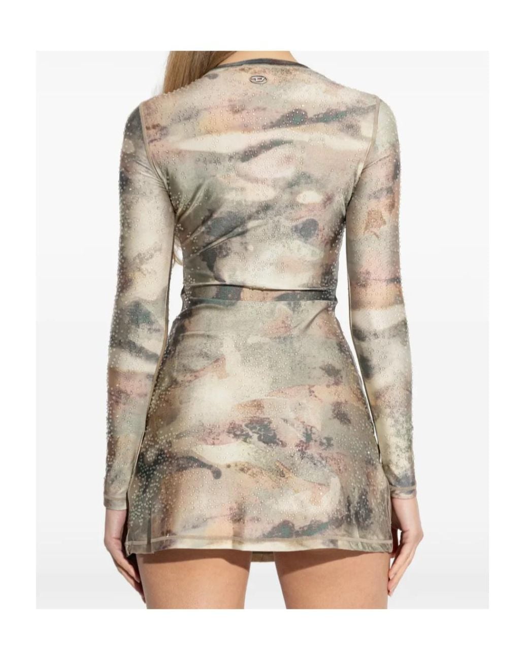 DIESEL Natural D-Uplo Printed Embellished Mini Dress