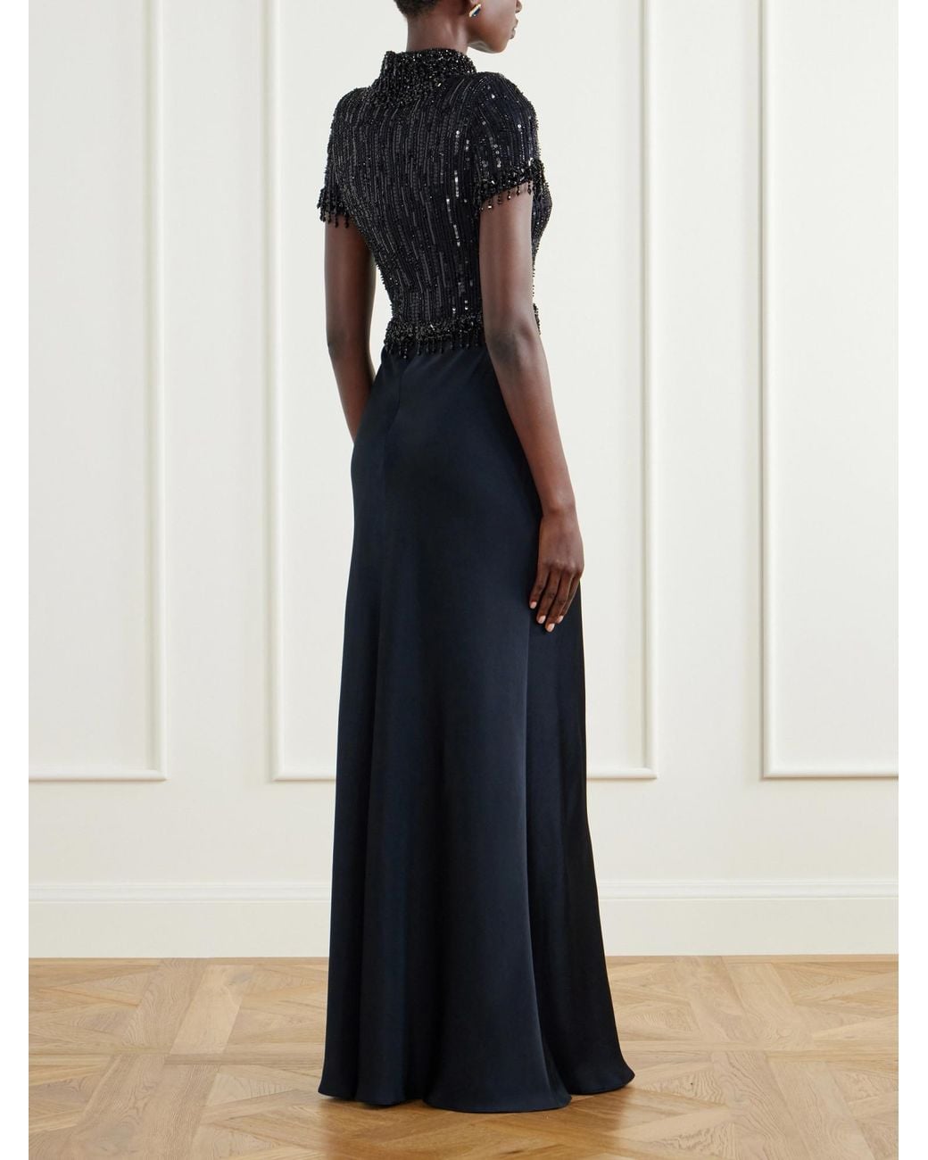 Jenny Packham Black Beaded Satin Gown