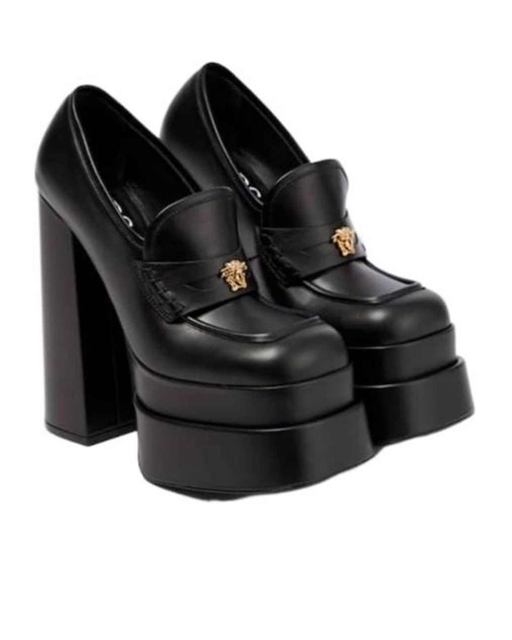 Versace Black Aevitas Leather Platform Loafer Pumps