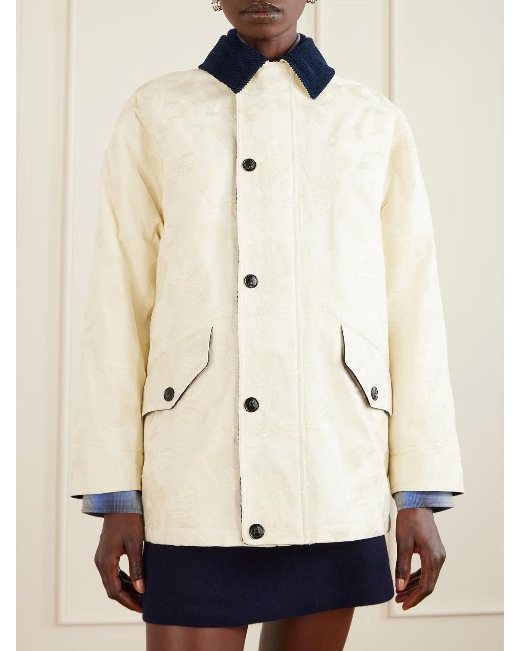 LaDoubleJ White Floral Jacquard Casual Jacket