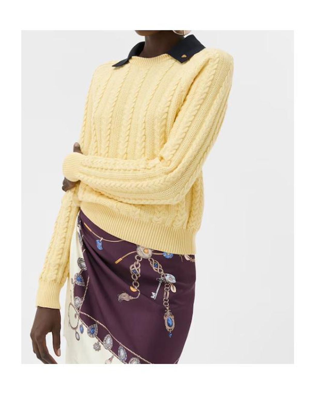 Versace Yellow Cable-Knit Contrasting-Collar Sweater