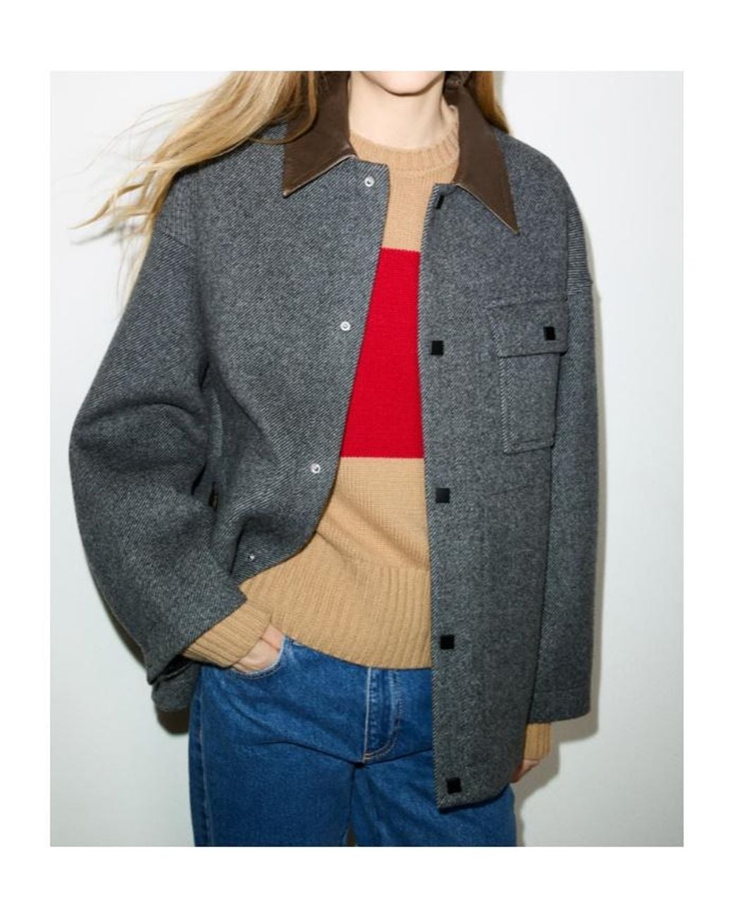 MAX&Co. Gray Double-Woven Wool-Blend Shacket