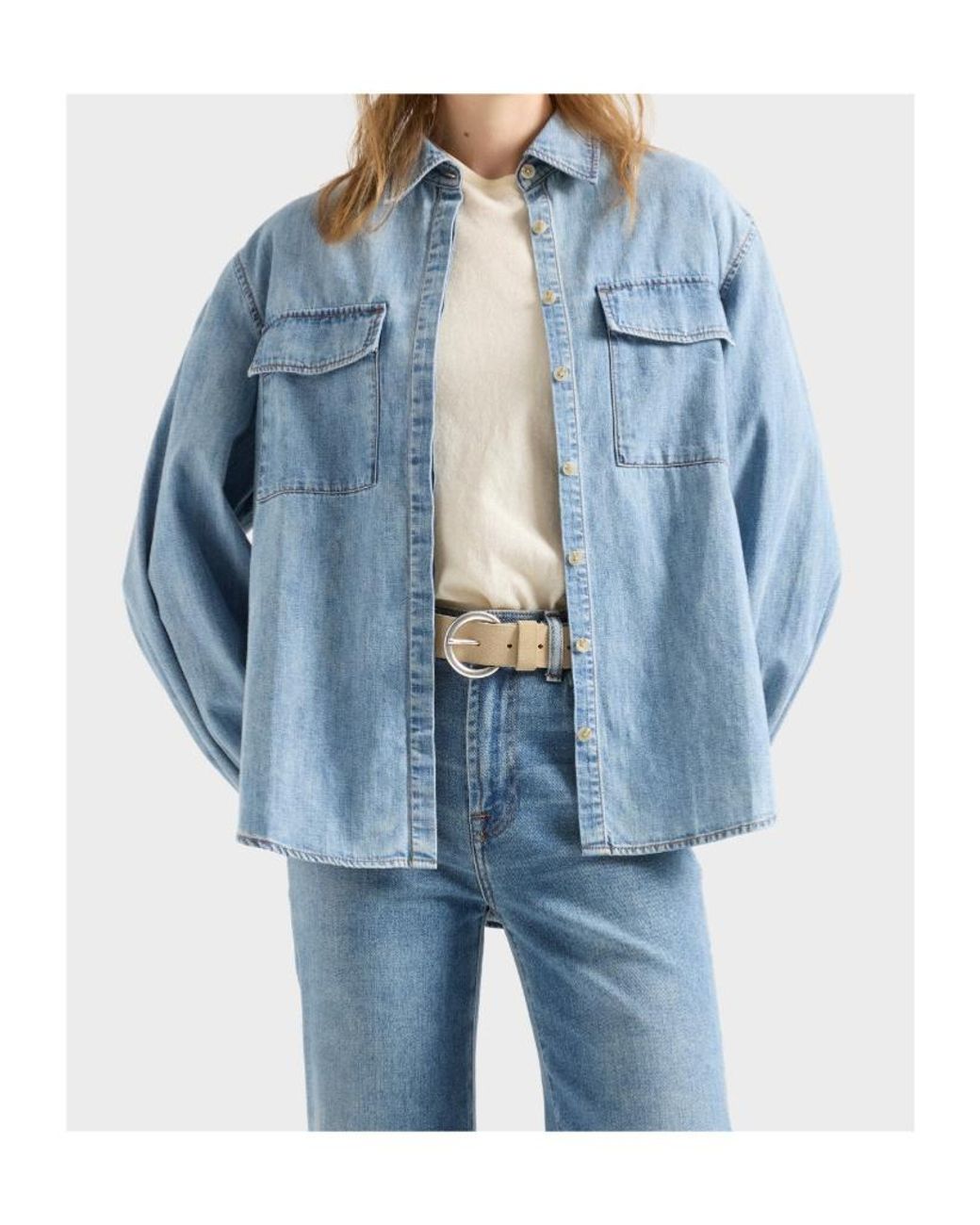 7 For All Mankind Blue Chambray Patch-Pocket Shirt