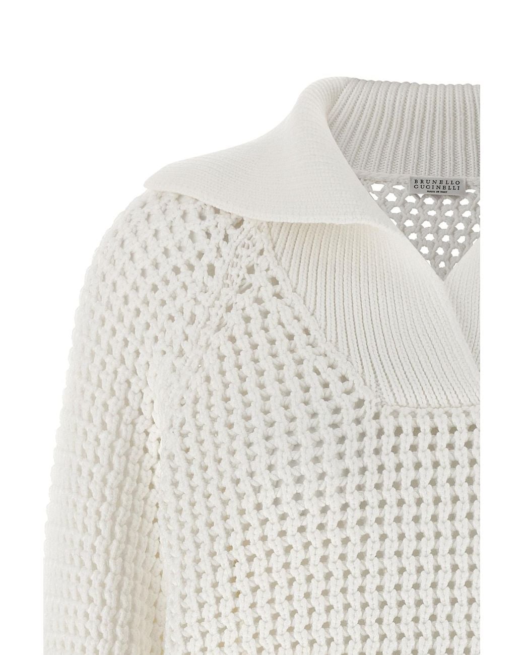 Brunello Cucinelli White V-Neck Knitted Sweater