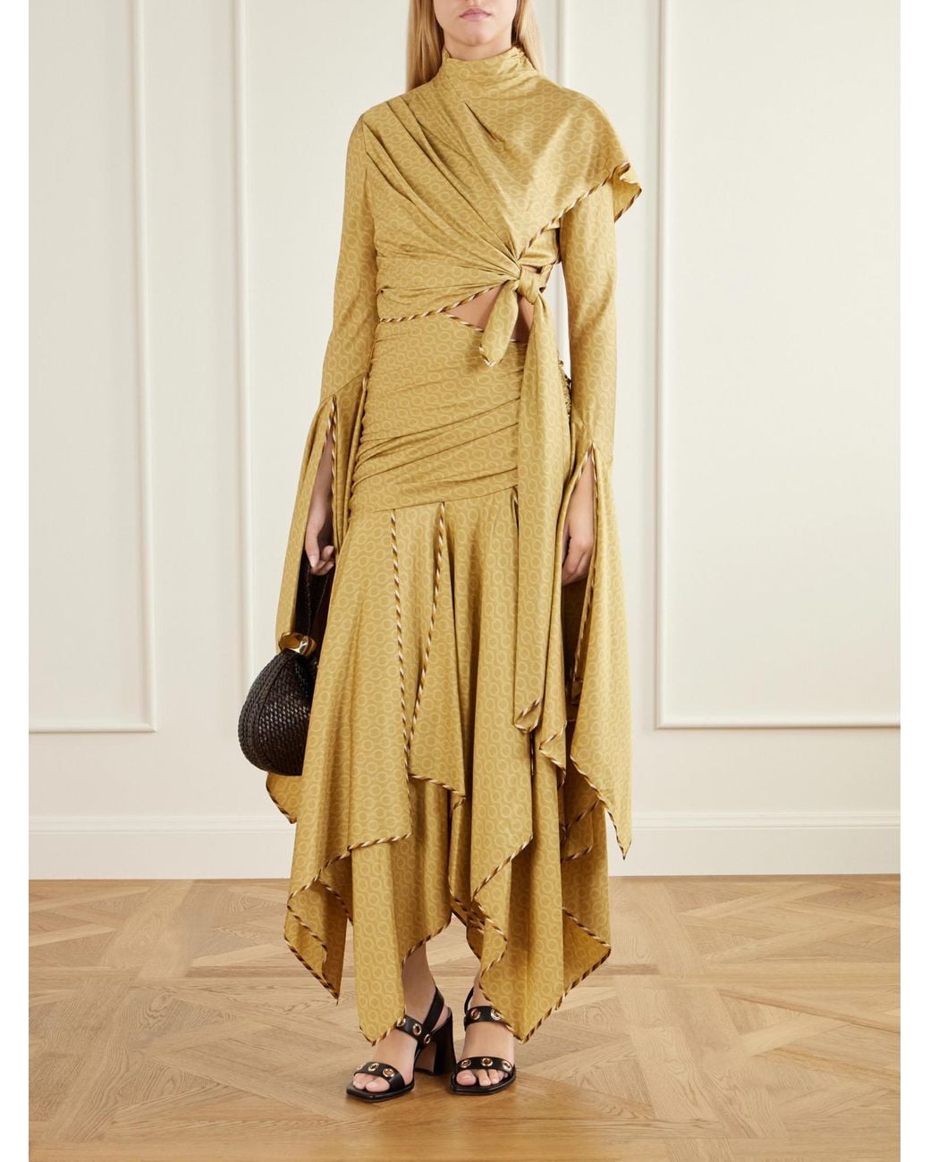 Zimmermann Metallic Knotted Draped Printed Silk-Blend Maxi Dress
