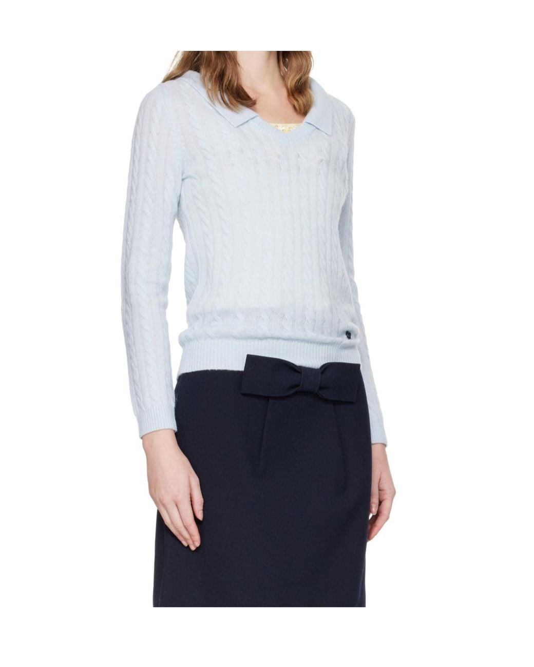 ShuShu/Tong Blue Cable-Knit Sailor-Collar Sweater