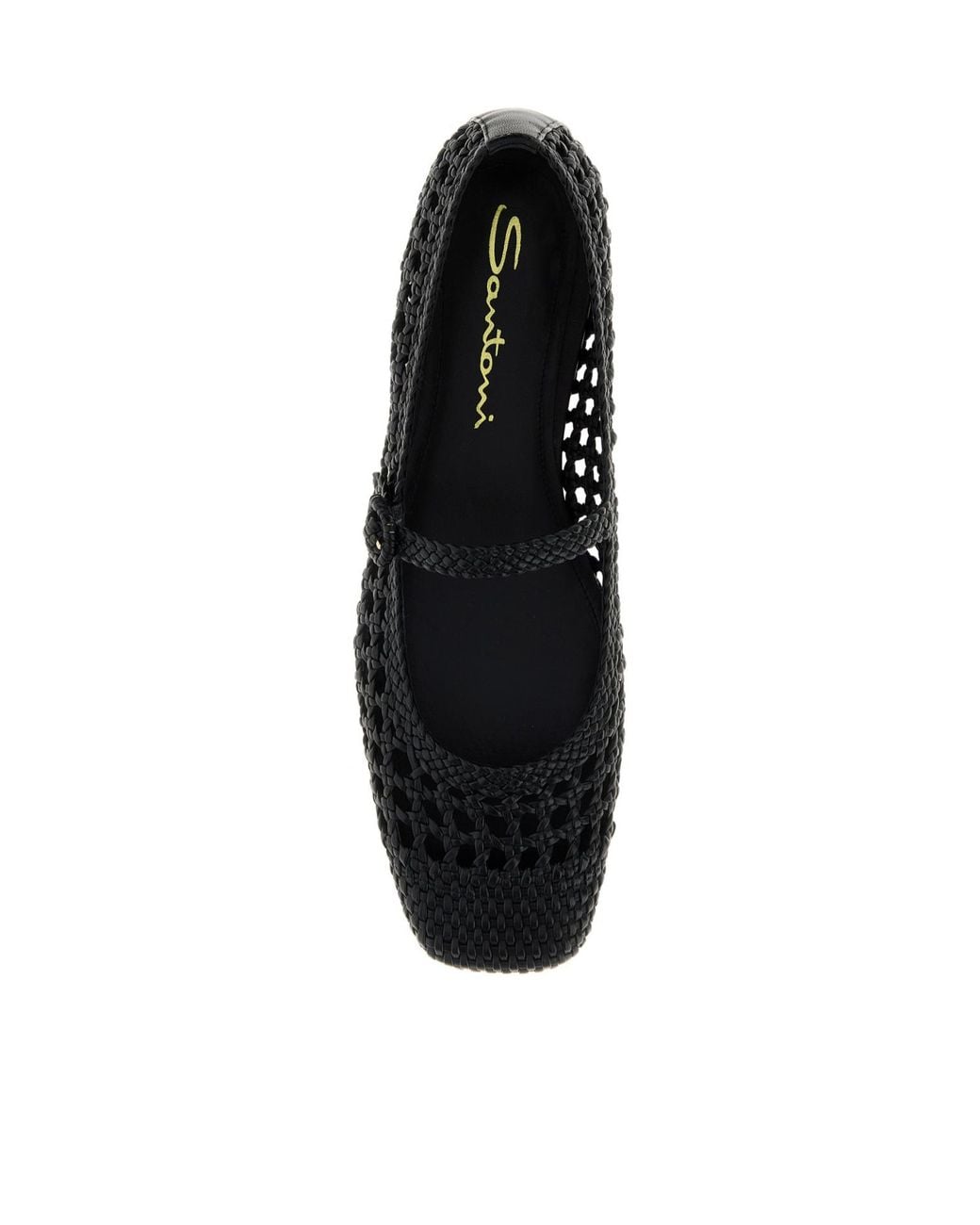 Santoni Black Luce Woven Mary Jane Ballet Flats