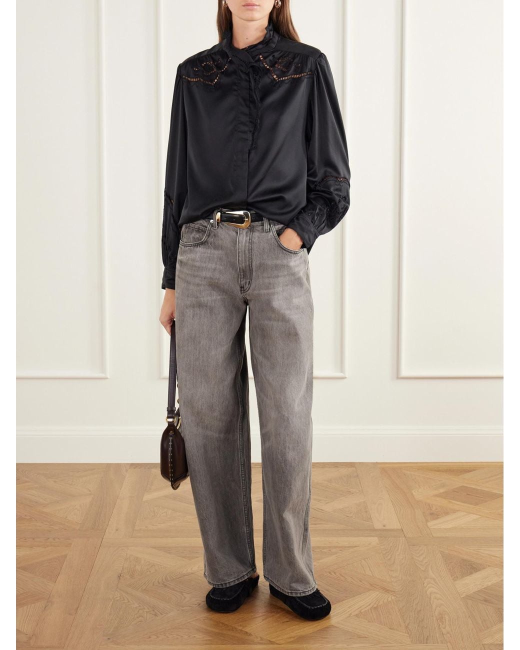 Isabel Marant Black Broderie Anglaise Silk-Blend Blouse
