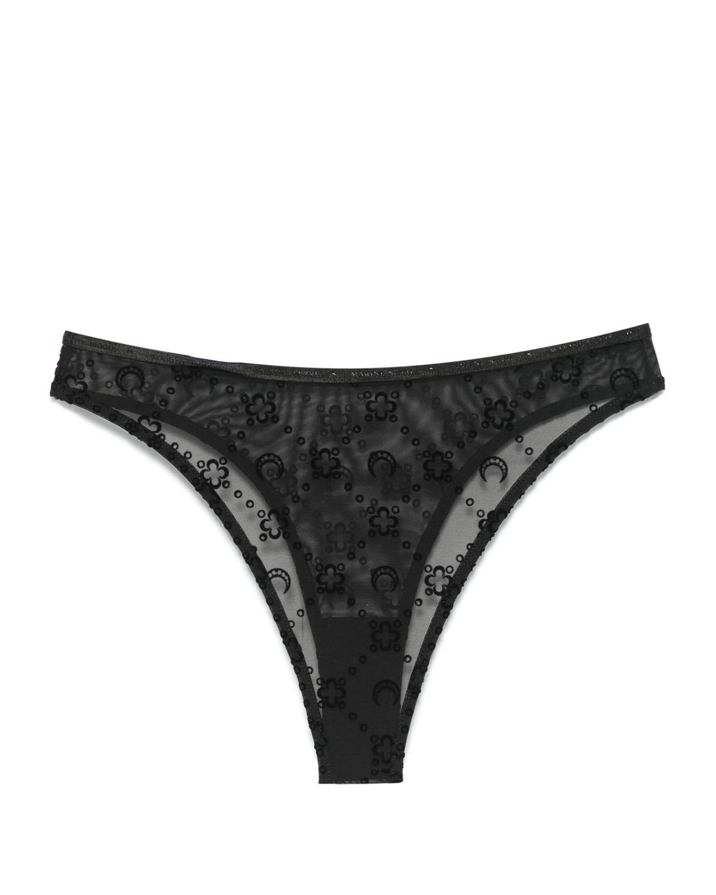 MARINE SERRE Black Mesh Flock High Waist Panties
