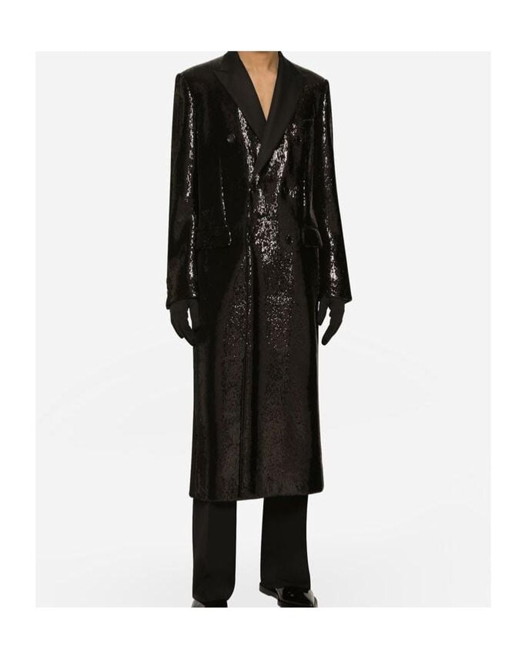 Dolce & Gabbana Black Sequined Double-Breasted Coat for men