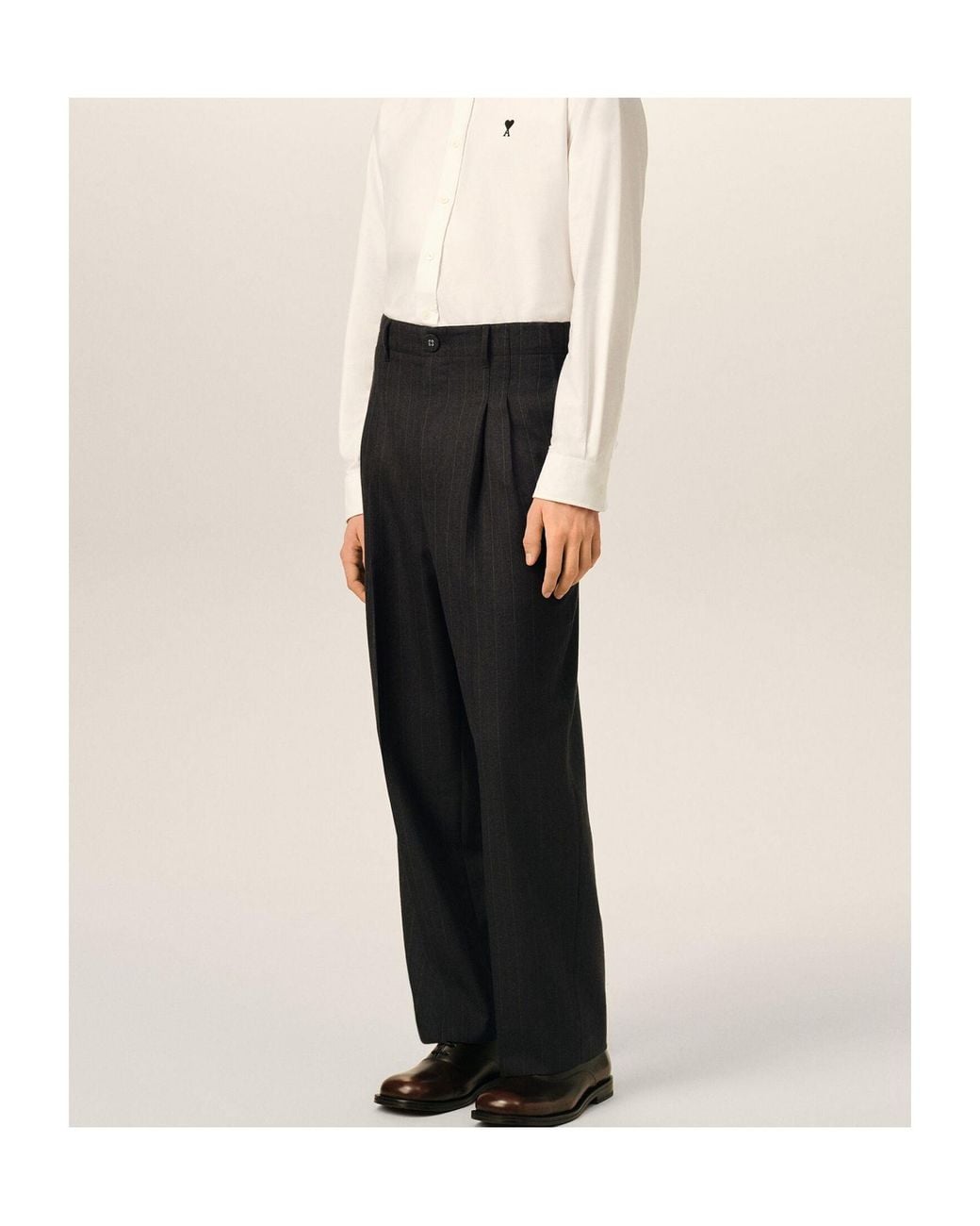 AMI Black Ami High-Waisted Carrot-Fit Striped Trousers for men