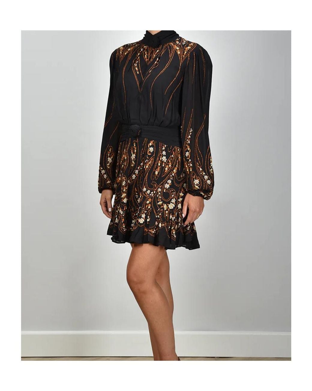 Farm Rio Black Floral Print Ruffled Dress