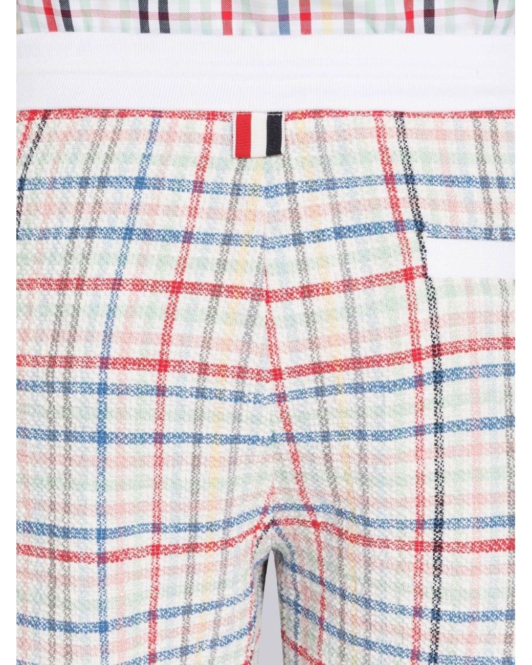 Thom Browne Blue Gingham-Check Drawstring Tweed Shorts for men
