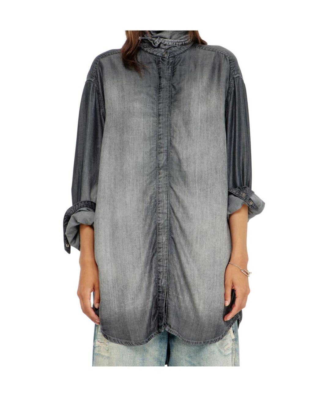 DIESEL Gray Long Degradé Denim Shirt