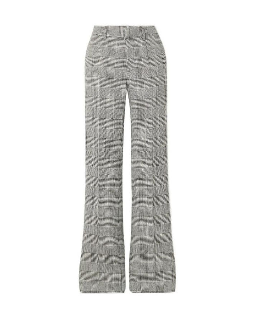 Alessandra Rich Gray Leated Prince Of Wales Checked Wool Straight-Leg Pants