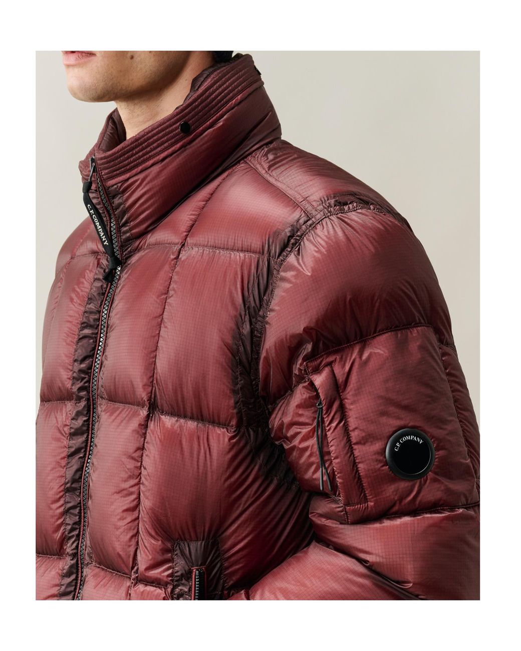 C P Company Red Goggle-Hood Down Jacket for men
