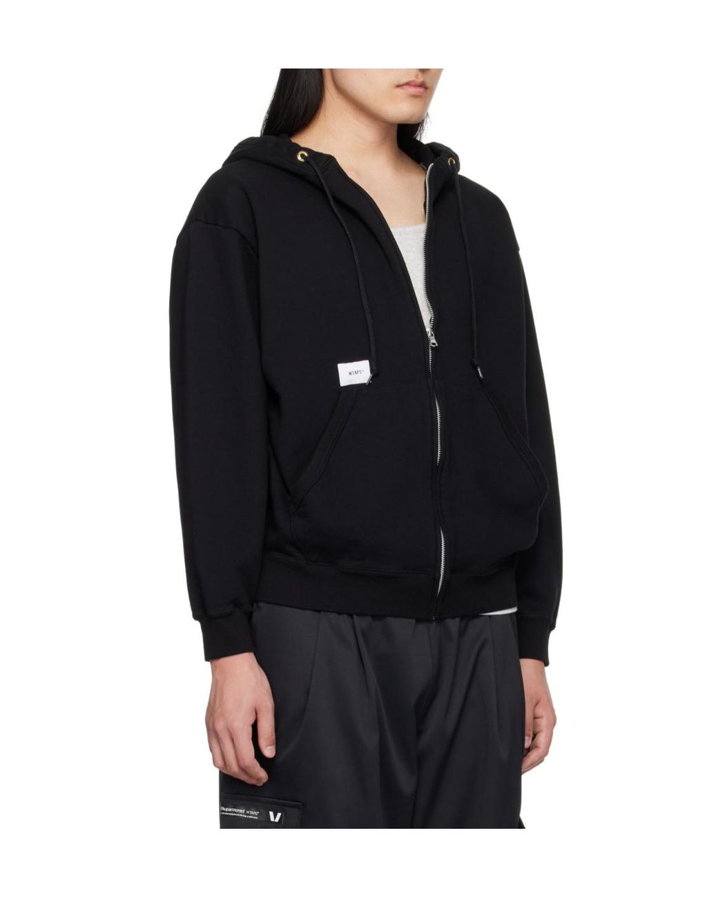 (w)taps Black Throwdy Zip-Up Hoodie for men