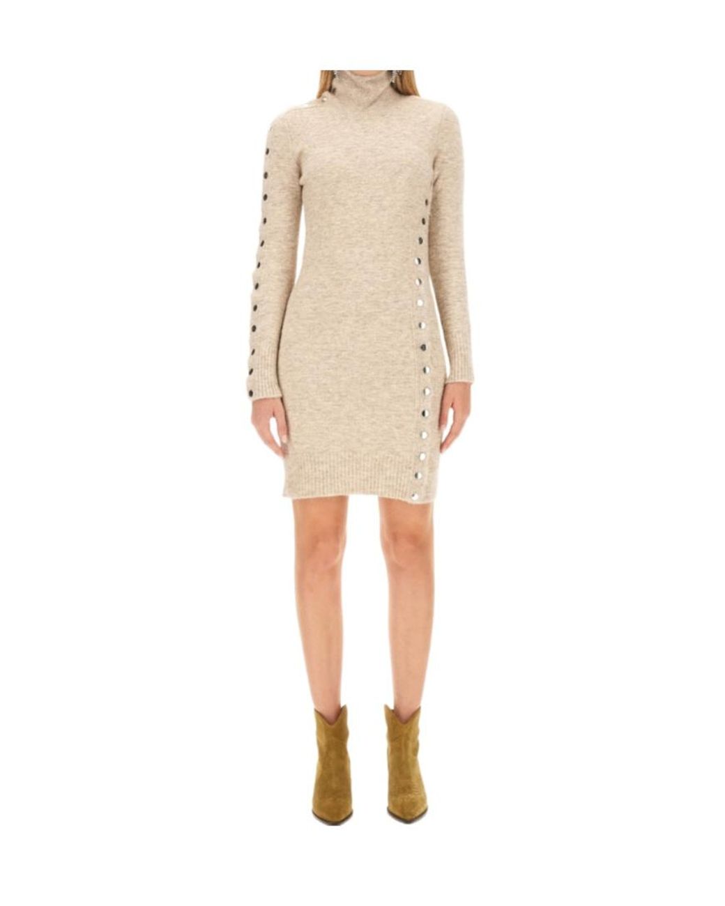Isabel Marant Natural Turtleneck Knitted Mini Dress