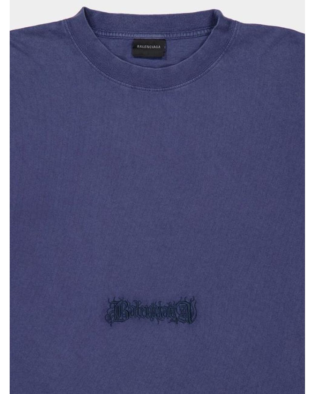 Balenciaga Blue Logo Embroidered T-Shirt for men