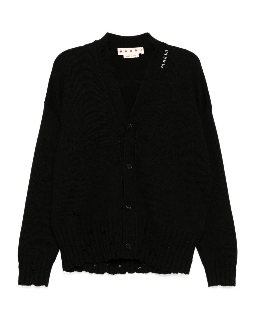 Marni Black V-Neck Distressed Cardigan for men