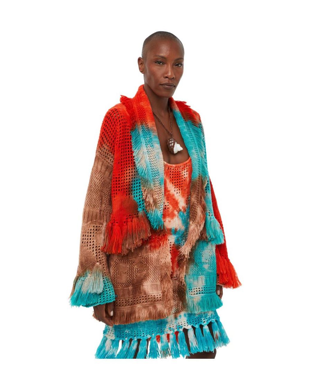 Alanui Red California Dreaming Tie-Dyed Fringed Cardigan