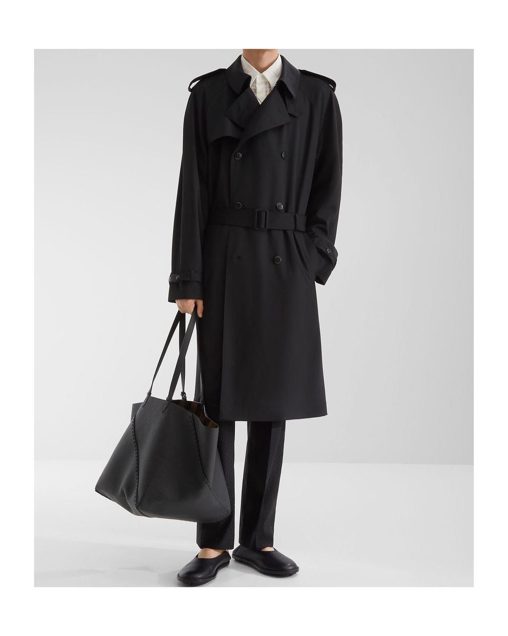 Fendi Black Double Breasted Belted Coat for men