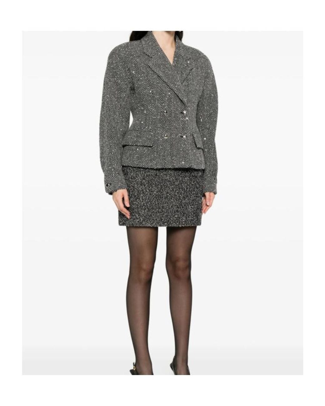 Alessandra Rich Gray Sequin-Embellished Herringbone Jacket