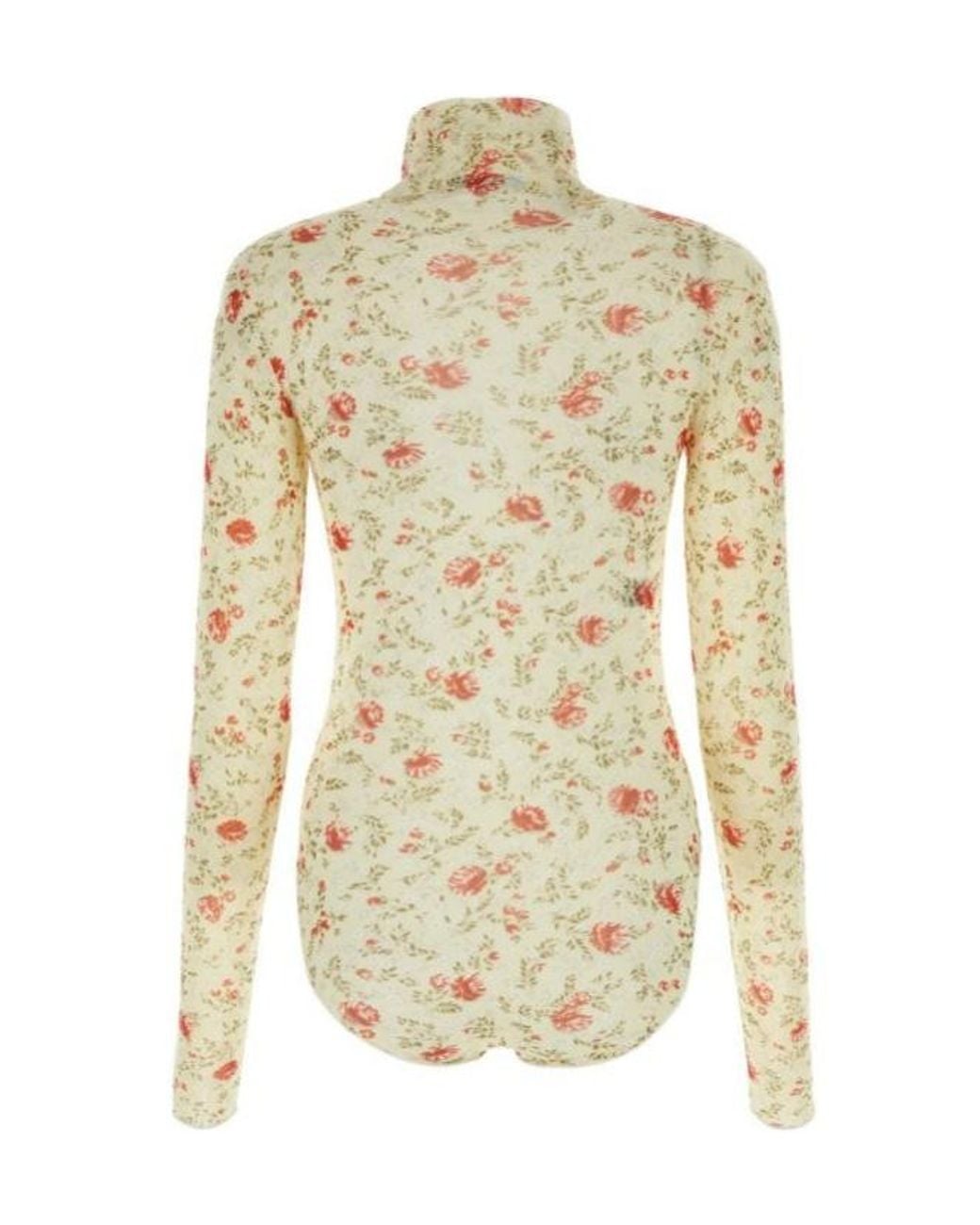 Prada White Tulle Neck Long Sleeved Bodysuit